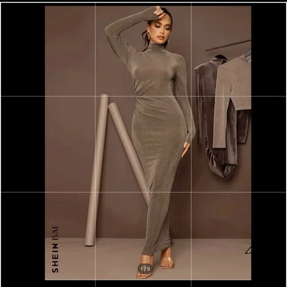 SHEIN BAE High Neck Solid Bodycon Dress new - Picture 11 of 11